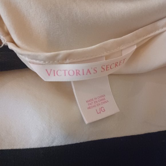 VICTORIA'S SECRET VINTAGE SILK Cream Black Sheer Crossback Gown Slip_Size Large - Picture 5 of 6